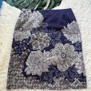 Talbots Blue and Gray Floral Midi Skirt